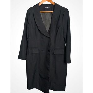Boohoo Classic Black Double Breasted Lined Trench Coat Pockets Size 12